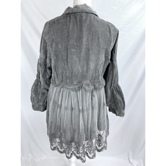 Victorian Trading Co Jacket Women L/XL Gray Lace Corduroy Button Closure - Picture 4 of 16